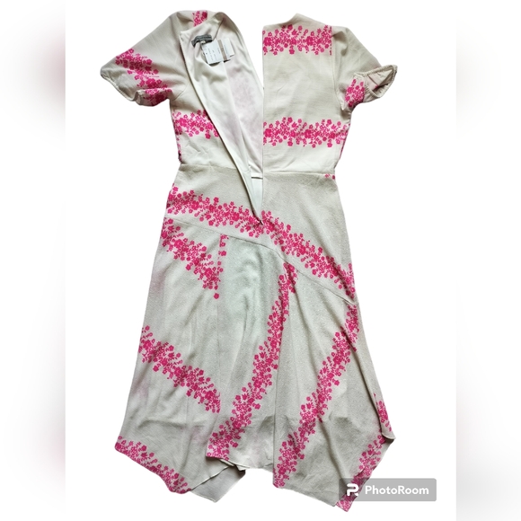 Danny and Nicole Ivory hot pink floral stripe textured faux-wrap dress size 12 - Picture 10 of 16